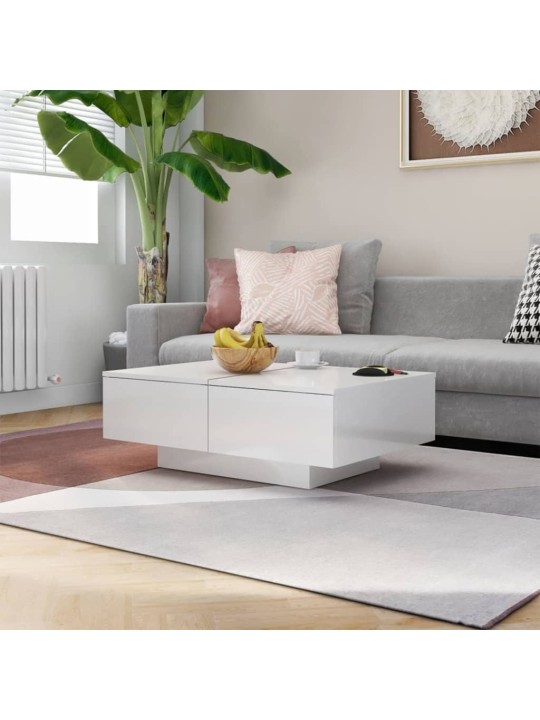 Konferenční stolek bílý lesklý 90 x 60 x 31 cm kompozitní dřevo