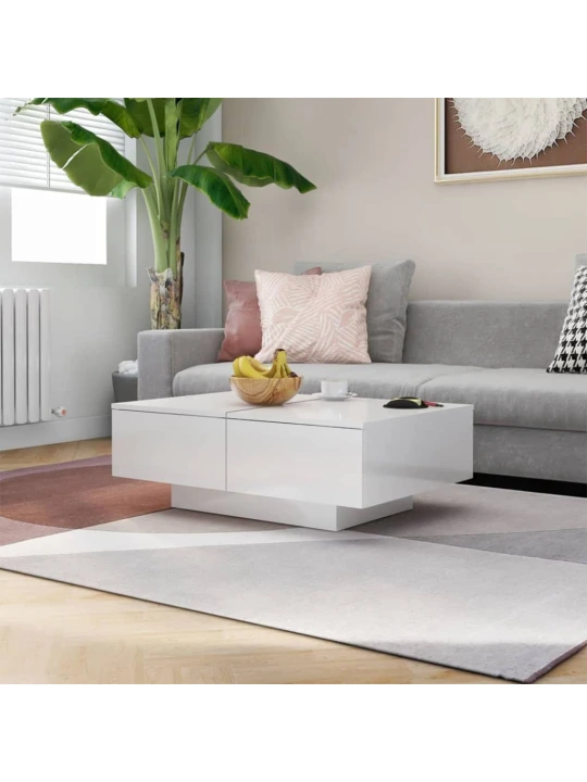 Konferenční stolek bílý lesklý 90 x 60 x 31 cm kompozitní dřevo