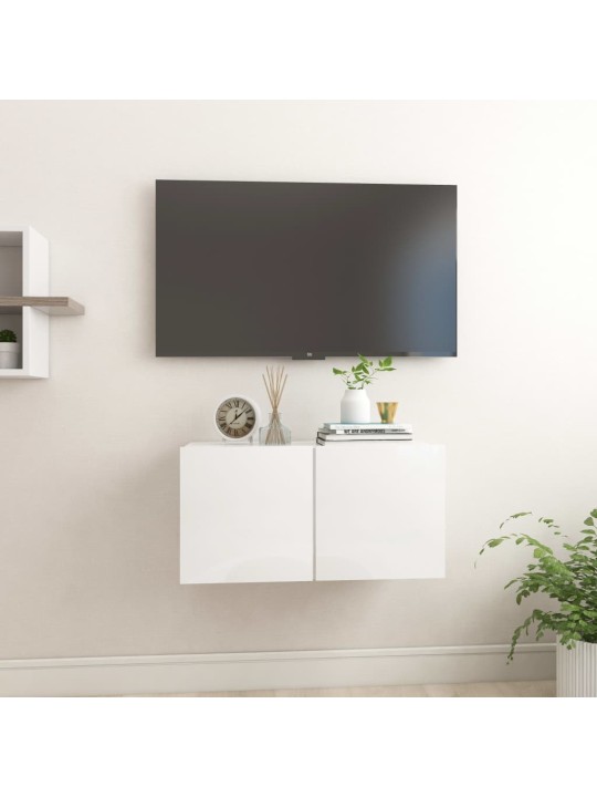 Závěsná TV skříňka bílá s vysokým leskem 60x30x30 cm