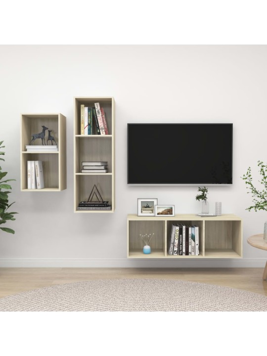 3dílný set TV skříněk dub sonoma kompozitní dřevo