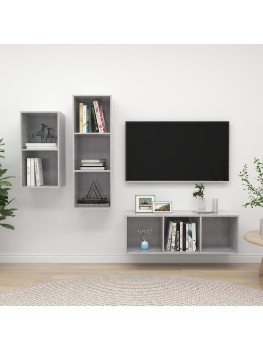 Nástěnné tv skříňky 3 ks betonově šedé dřevotříska