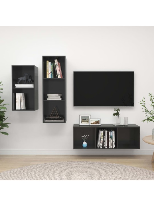 3dílný set TV skříněk šedý s vysokým leskem kompozitní dřevo