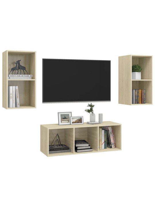 3dílný set TV skříněk dub sonoma kompozitní dřevo