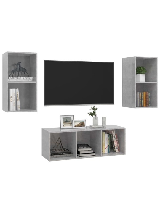 3dílný set tv skříněk betonově šedý dřevotříska