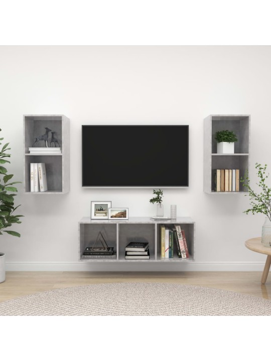 3dílný set tv skříněk betonově šedý dřevotříska