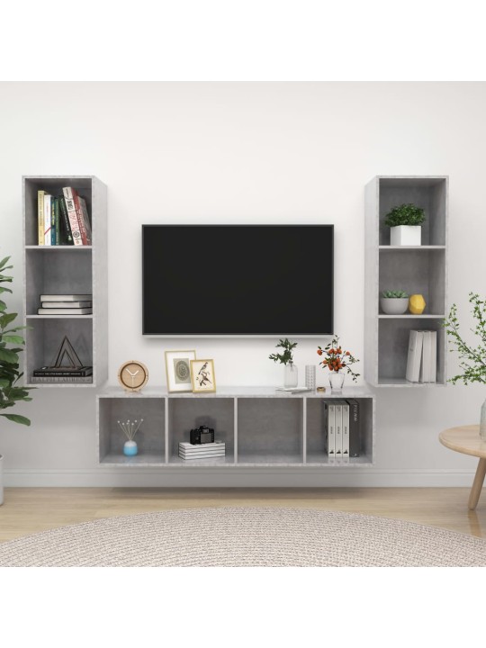 3dílný set tv skříněk betonově šedý dřevotříska