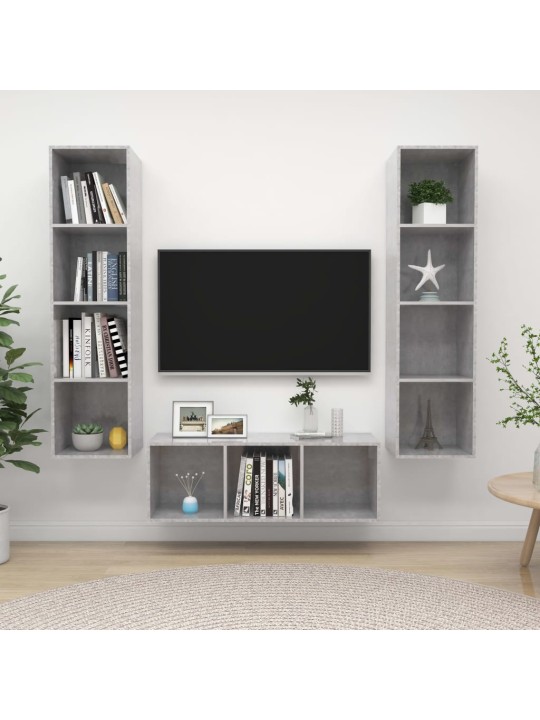 3dílný set tv skříněk betonově šedý dřevotříska