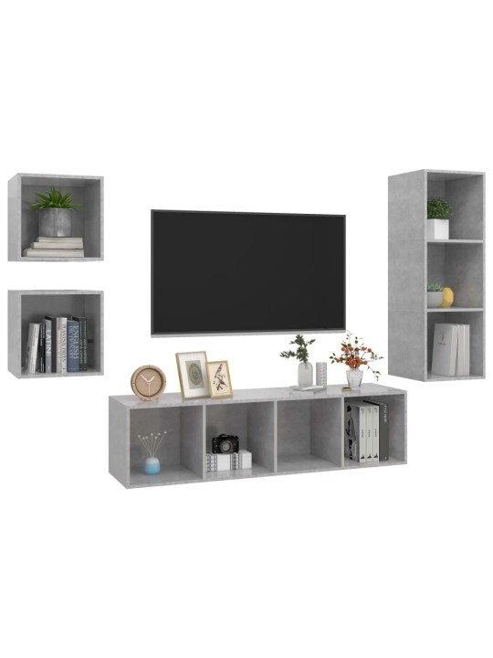 4dílný set tv skříněk betonově šedý dřevotříska