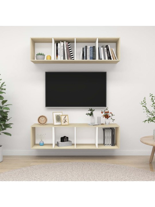 Nástěnné TV skříňky 2 ks bílé a dub sonoma kompozitní dřevo