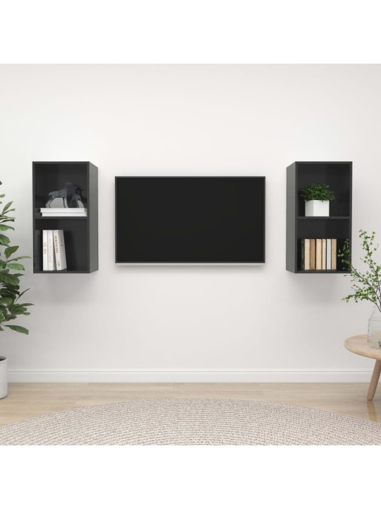 Nástěnné TV skříňky 2 ks šedé s vysokým leskem kompozitní dřevo