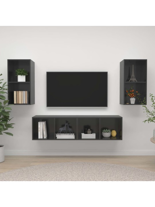 Nástěnné TV skříňky 4 ks šedé s vysokým leskem kompozitní dřevo