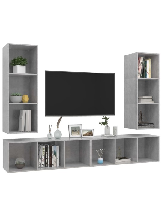 Nástěnné tv skříňky 4 ks betonově šedé dřevotříska