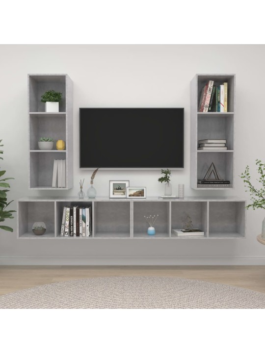 Nástěnné tv skříňky 4 ks betonově šedé dřevotříska