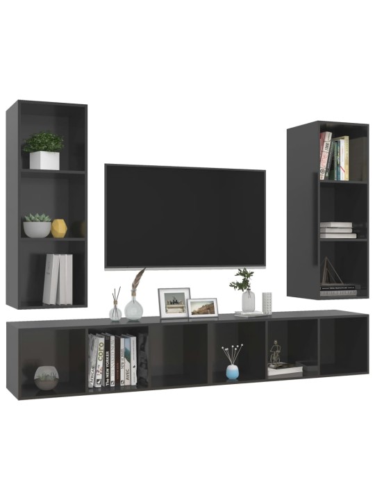 Nástěnné TV skříňky 4 ks šedé s vysokým leskem kompozitní dřevo