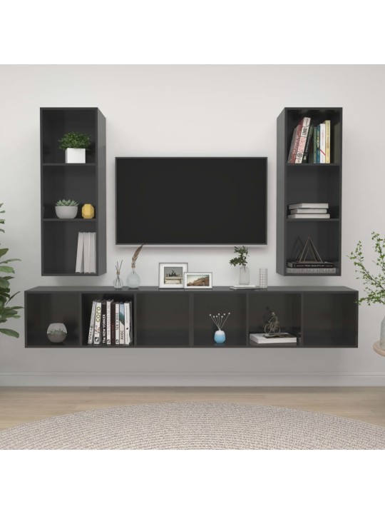 Nástěnné TV skříňky 4 ks šedé s vysokým leskem kompozitní dřevo