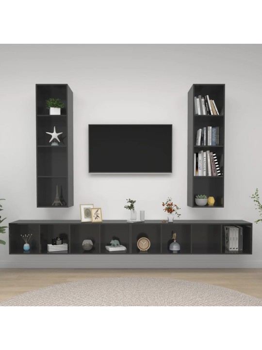 Nástěnné TV skříňky 4 ks šedé s vysokým leskem kompozitní dřevo