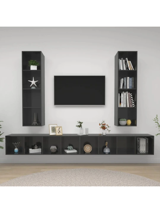 Nástěnné TV skříňky 4 ks šedé s vysokým leskem kompozitní dřevo