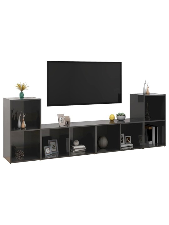TV skříňky 4 ks šedé vysoký lesk 72x35x36,5 cm kompozitní dřevo