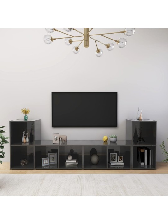 TV skříňky 4 ks šedé vysoký lesk 72x35x36,5 cm kompozitní dřevo