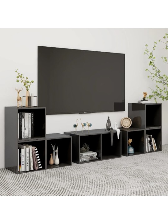 6dílný set TV skříněk šedý s vysokým leskem kompozitní dřevo
