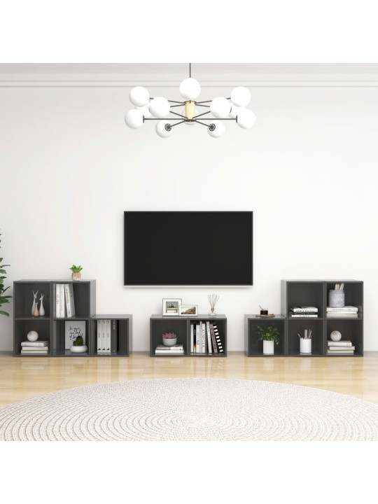 8dílný set TV skříněk šedý s vysokým leskem kompozitní dřevo