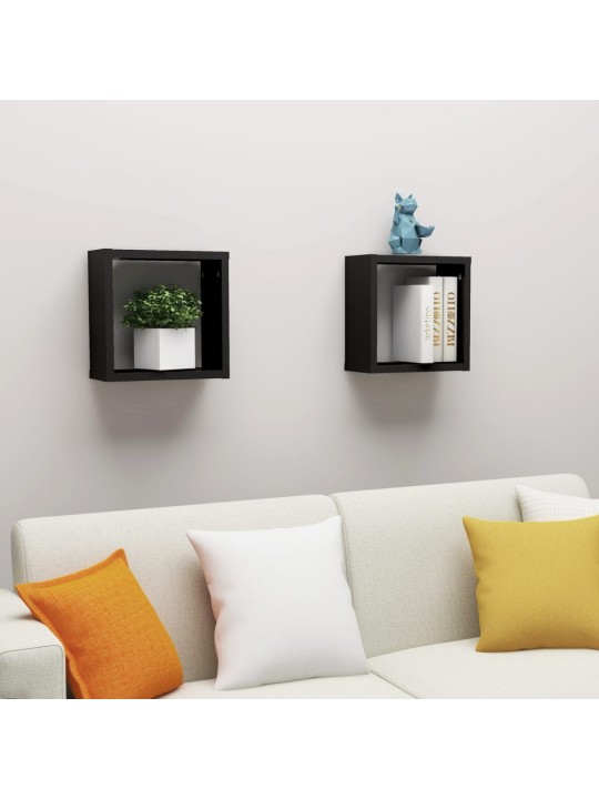 Nástěnné police kostky 2 ks černé 30 x 15 x 30 cm