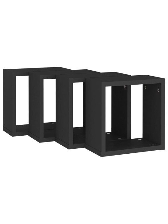 Nástěnné police kostky 4 ks černé 30 x 15 x 30 cm