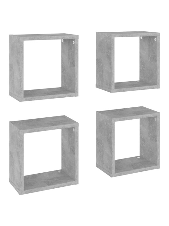 Nástěnné krychlové police 4 ks betonově šedé 26 x 15 x 26 cm