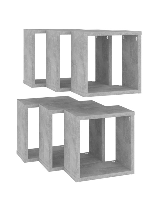Nástěnné police kostky 6 ks betonově šedé 26 x 15 x 26 cm
