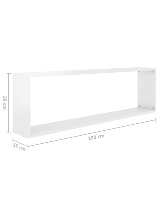 Nástěnné obdélníkové police 2 ks bílé lesk 100x15x30cm kompozit