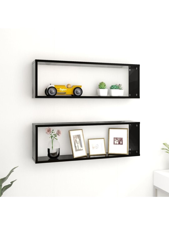Nástěnné obdélníkové police 2 ks černé 80x15x26,5 cm kompozit