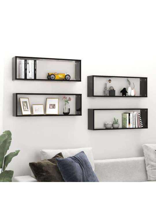 Nástěnné obdélníkové police 4 ks černé 80x15x26,5 cm kompozit