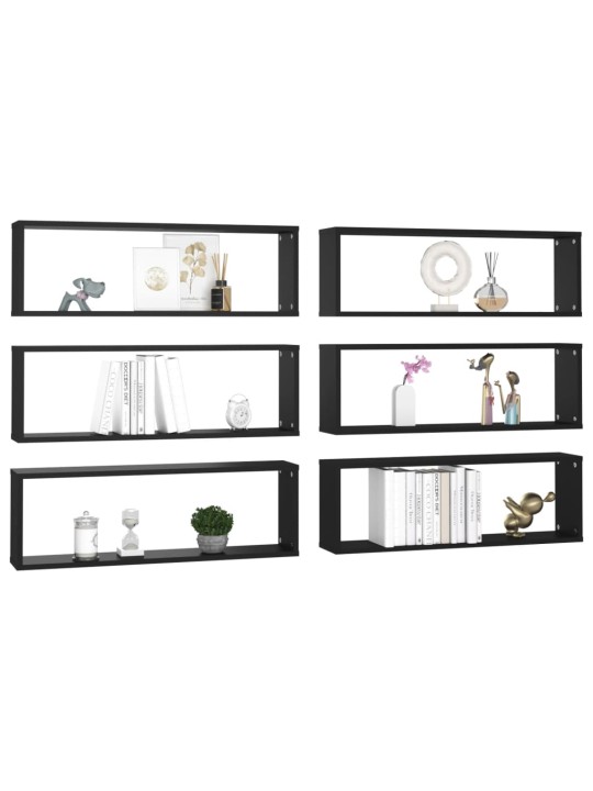 Nástěnné krychlové police 6 ks černé 80x15x26,5 cm dřevotříska