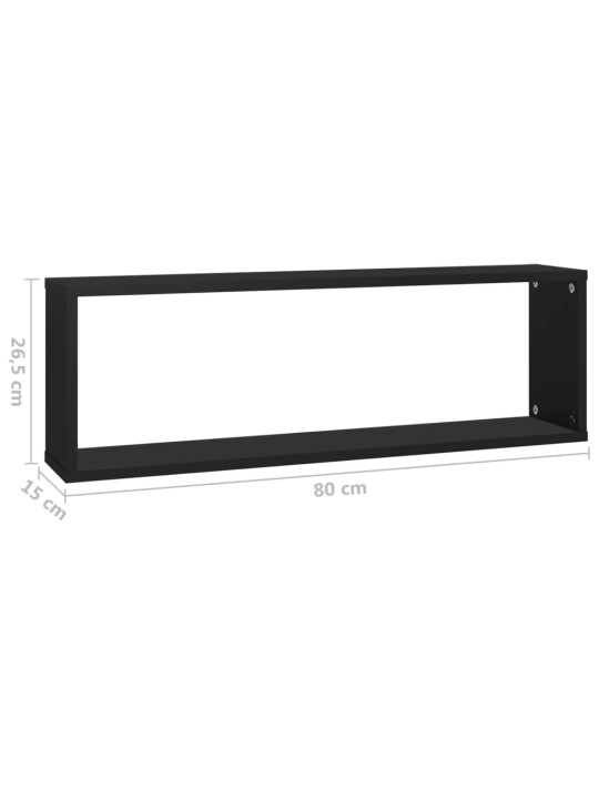 Nástěnné krychlové police 6 ks černé 80x15x26,5 cm dřevotříska