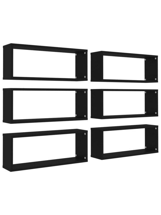 Nástěnné obdélníkové police 6 ks černé 60 x 15 x 23 cm kompozit