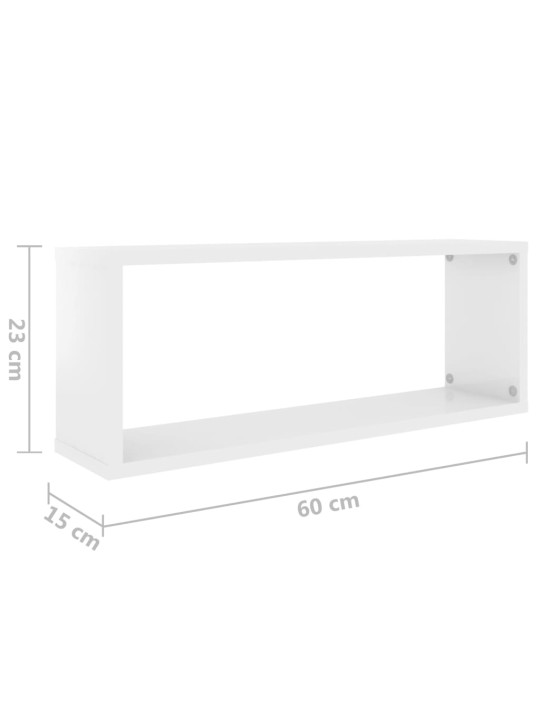 Nástěnné obdélníkové police 2 ks bílé lesk 60x15x23 cm kompozit