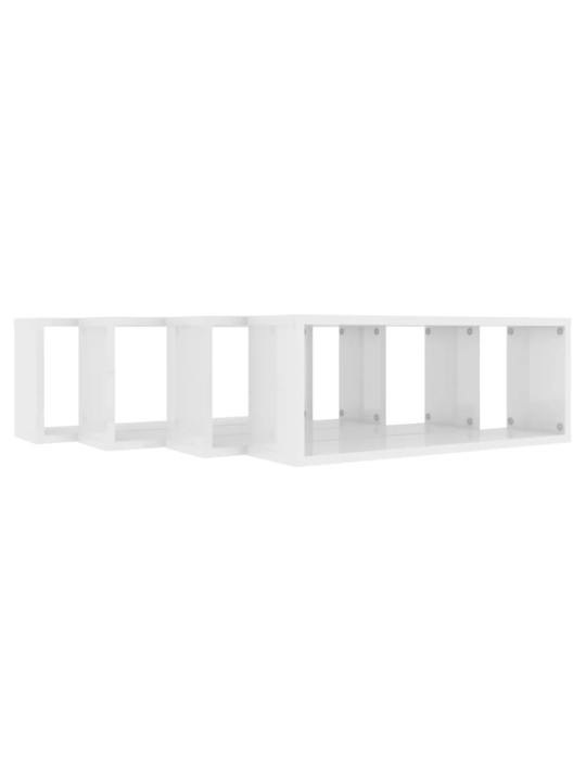 Nástěnné obdélníkové police 4 ks bílé lesk 60x15x23 cm kompozit