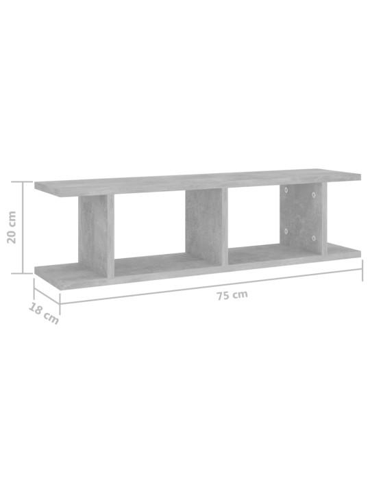 Nástěnné police 2 ks betonově šedé 75 x 18 x 20 cm kompozit