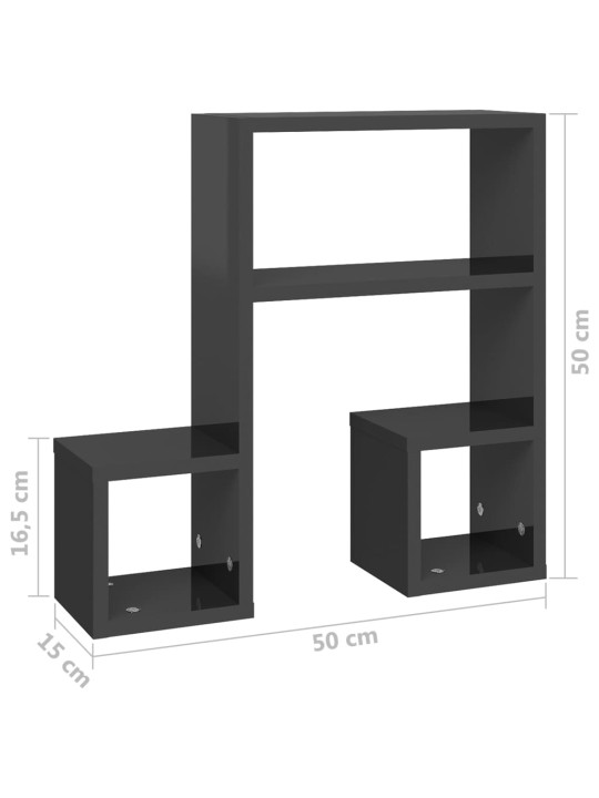 Nástěnné police 2 ks šedé lesklé 50x15x50 cm kompozitní dřevo