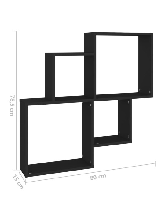 Nástěnná čtvercová police černá 80x15x78,5 cm kompozitní dřevo