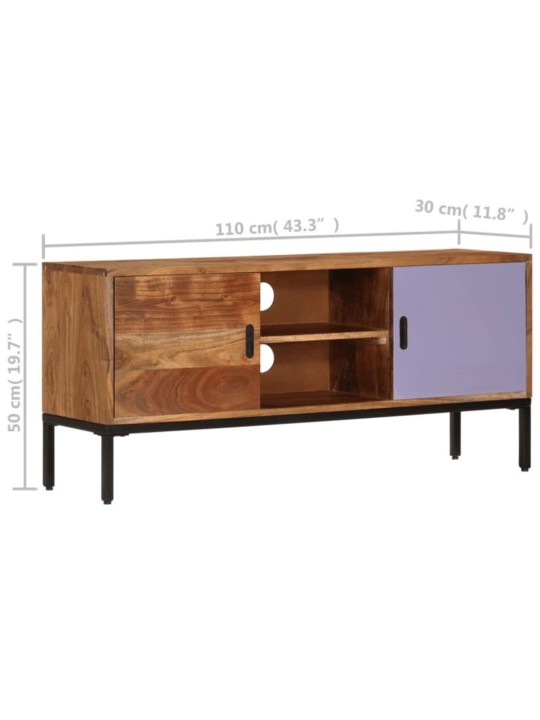 TV skříňka medově hnědá a šedá 110 x 30 x 50 cm masivní akácie