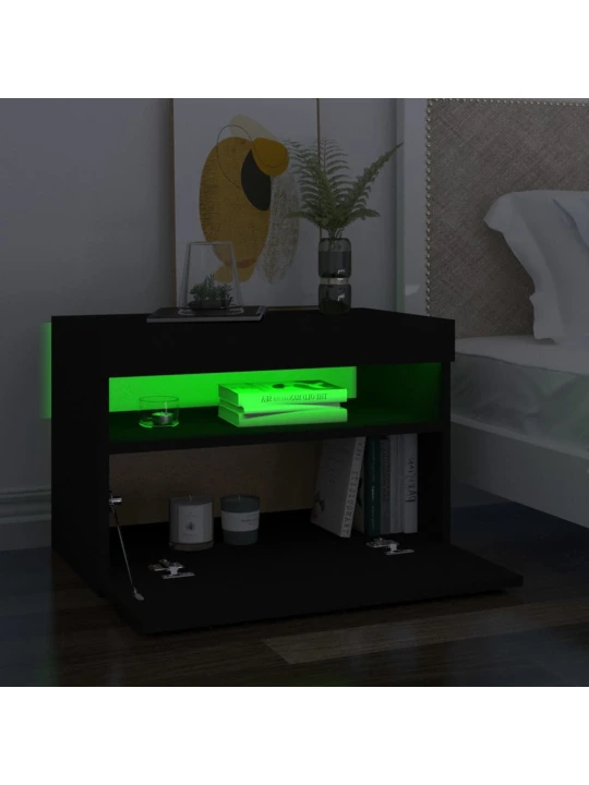 Noční stolek s LED osvětlením černý 60x35x40 kompozitní dřevo
