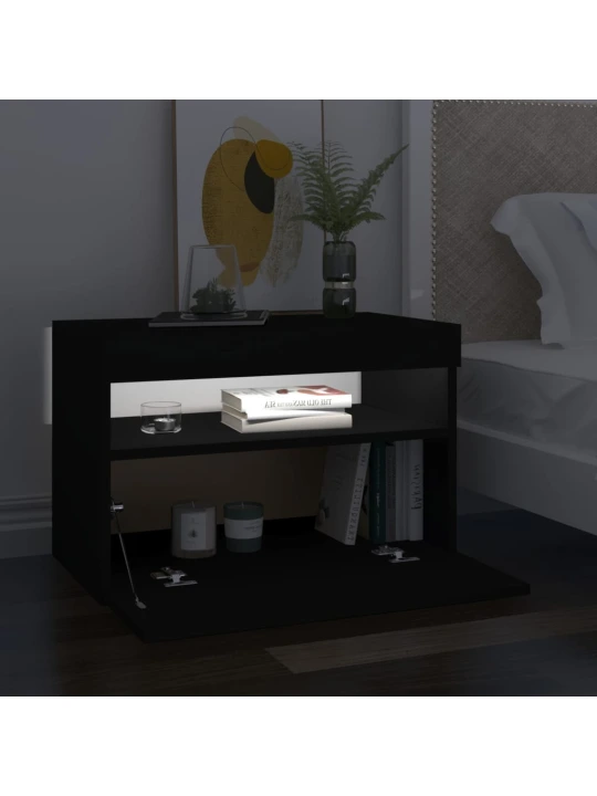 Noční stolek s LED osvětlením černý 60x35x40 kompozitní dřevo