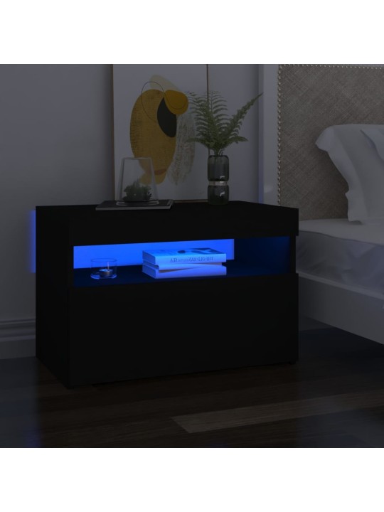 Noční stolky LED osvětlení 2 ks černé 60x35x40 kompozitní dřevo