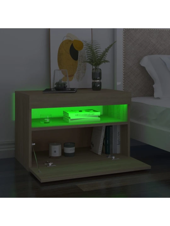 Noční stolek LED osvětlení dub sonoma 60x35x40 kompozitní dřevo