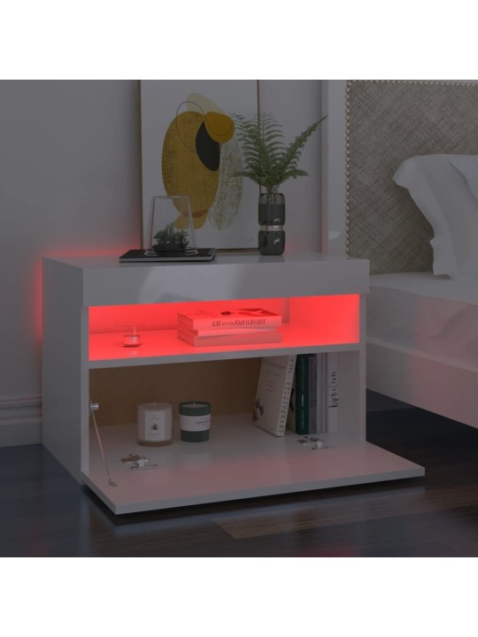 Noční stolek s LED osvětlením bílý s vysokým leskem 60x35x40 cm