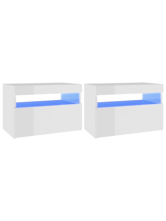 Noční stolky s LED osvětlením 2 ks bílé vysoký lesk 60x35x40 cm