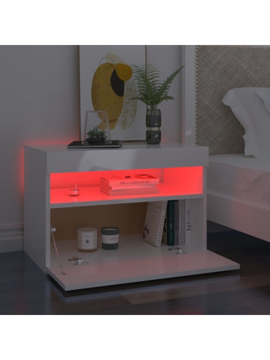 Noční stolky s LED osvětlením 2 ks bílé vysoký lesk 60x35x40 cm