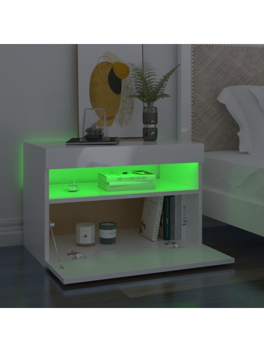 Noční stolky s LED osvětlením 2 ks bílé vysoký lesk 60x35x40 cm