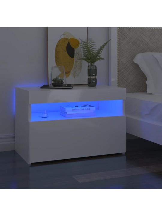 Noční stolky s LED osvětlením 2 ks bílé vysoký lesk 60x35x40 cm